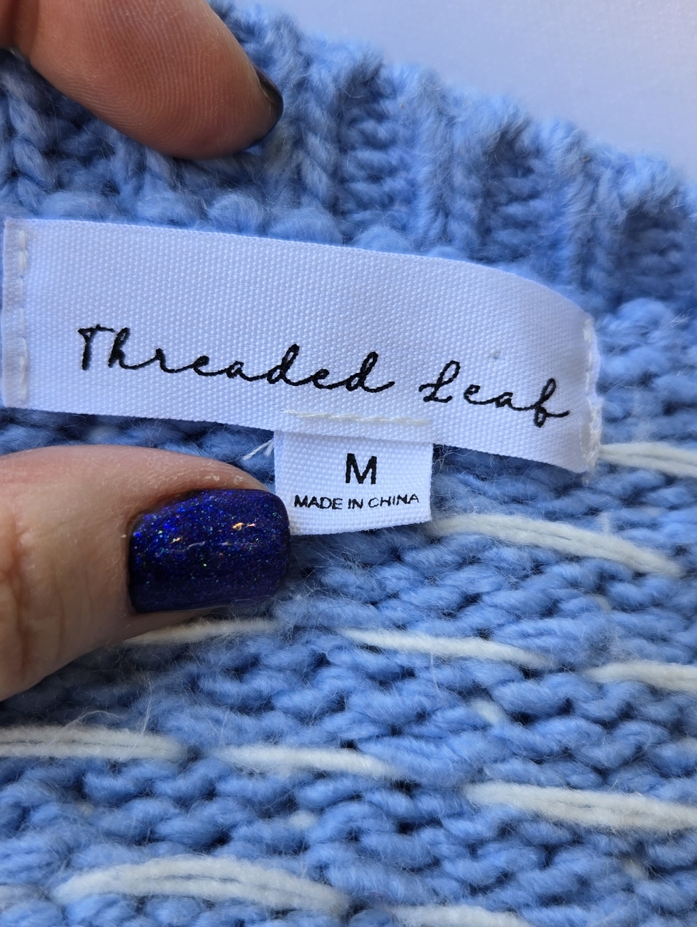 Threaded Leaf Light Blue Bow-Accent Knit Cardigan Sweater - Picture 8 of 10